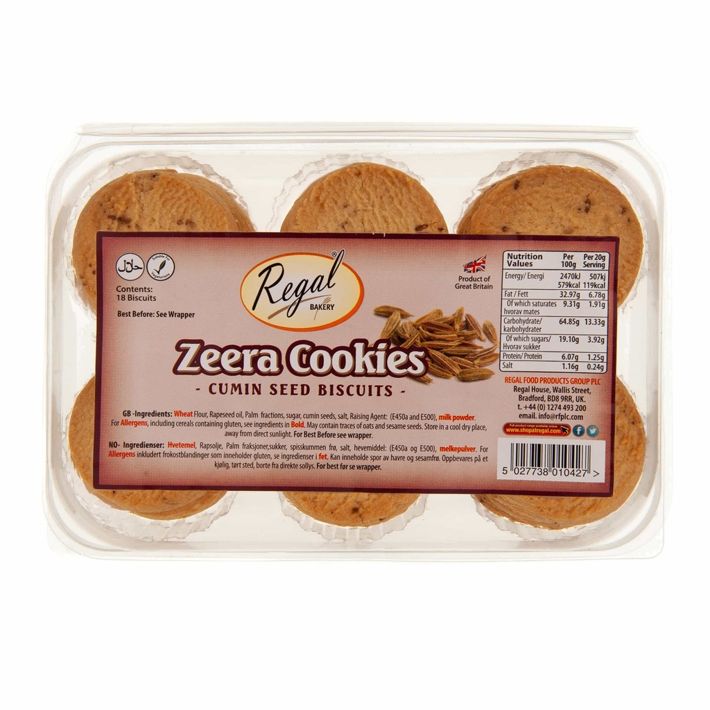 Regal Egg Free Zeera Cookies 8x18pcs 